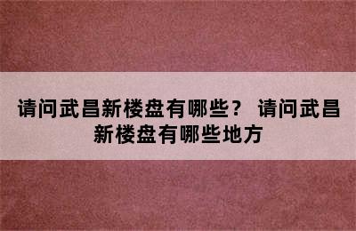 请问武昌新楼盘有哪些？ 请问武昌新楼盘有哪些地方